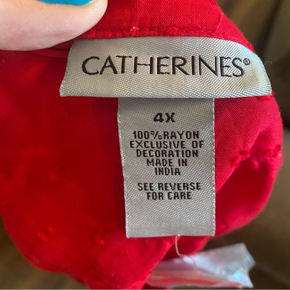 Catherines • Red Embroidered Button-Front Blouse • 4X • NWT - Picture 6 of 8